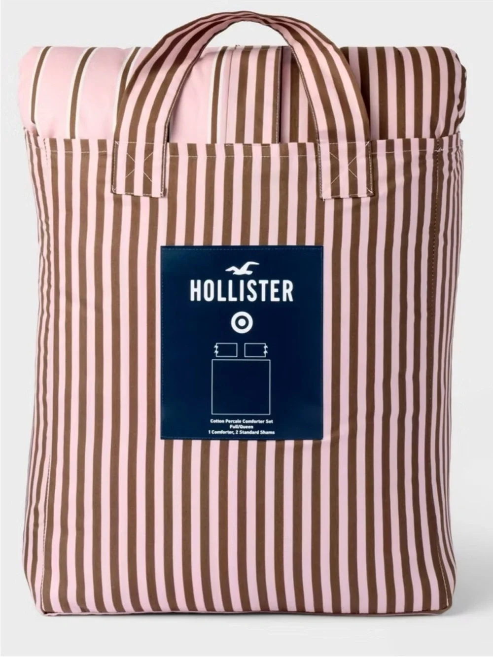 Hollister x Target TWIN Striped Percale Comforter Set Twin Pink Brown Reversible